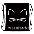 Black drawstring travel storage bag with cute white cat print and i'm so purrrrfect text - Black Cat Pattern (skd29062)