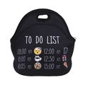 Dettaglio della borsa pranzo in neoprene nero con stampa To Do List e divertenti emoji - Lista delle Cose da Fare (WCB704)