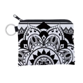Waterproof mandala coin purse with black and white canvas pattern and silver keychain - Black and White Mandala (lqb3038)