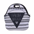 Close-up of Hakuna Matata neoprene lunch bag with black bohemian geometric patterns - Bohemian Totem (WCB706)