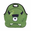 Detail view of green monster neoprene lunch bag with waterproof printed pattern - One-Eyed Monster (WCB707)