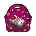 Dettaglio della borsa pranzo in neoprene con stampa sushi e manico a ritaglio rosa - Banchetto di Sushi (WCB708)