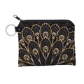 Detail of bohemian mandala coin purse with golden peacock feather pattern and key ring - Gold Brown Peacock Pattern (lqb3050)