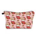 Wasserdichte Weihnachts-Corgi Kosmetiktasche mit rosa Punktemuster und Reißverschluss - Weihnachten Corgi Muster (hzb1233)