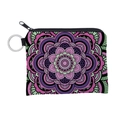 Waterproof mandala pattern coin purse with a sturdy zipper and metal key ring - Purple Mint Mandala (lqb3046)