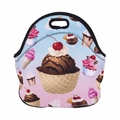 Macro shot of waterproof neoprene lunch bag with sweet ice cream print and handle - Summer Ice Cream (WCB714)