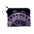 Close-up of mandala print small coin purse with sturdy metal keychain ring and zipper - Deep Purple Starry Mandala (lqb3049)