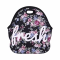 Floral neoprene lunch bag detail showing fresh print and durable floral fabric - Fresh Floral (WCB715)