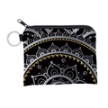 Detail of waterproof mandala coin purse with durable metal zipper and hanging ring hook - Black Gold Silver Mandala (lqb3045)