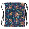 Turnbeutel aus Polyester mit Faultier und tropischem Blumenmuster auf dunkelblauem Stoff - Faultier-Druck (skd29082) / 38x34