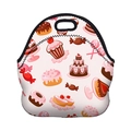 Detail view of pink neoprene lunch bag with colorful sweets and cupcake illustrations - Pink Dessert All-over (WCB722)