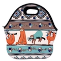 Macro shot of sloth pattern neoprene lunch bag showing smooth texture and cutout handle - Sloth Floral (WCB725)