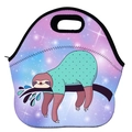 Detailed view of neoprene lunch bag featuring a cartoon sloth and starry sky pattern - Galaxy Sloth (WCB726)