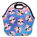 Detail of neoprene lunch bag with crown sloth print and smooth zipper closure - Crown Gradient Sloth (WCB727)