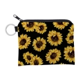 Tragbare quadratische Geldbörse mit Sonnenblumenmuster, schwarzer Stoff mit Schlüsselring - Sonnenblumen-Druck (lqb3075)