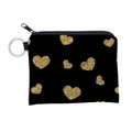 Detalle del mini monedero impermeable con diseño de corazón dorado y llavero metálico - Estilo Corazón Negro Dorado (lqb3040)