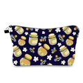 Waterproof navy cosmetic bag featuring cute bee and honey prints for travel storage - Honey Bee Print (hzb1136)