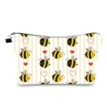 Bolsa de cosméticos con estampados de abejas y corazones en rayas amarillas y cremallera negra - Estampado de Abeja (hzb1131)