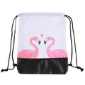 Drawstring backpack with flamingo heart print and black PU leather base for women - Flamingo Print (pskd7003)