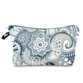 Mandala paisley pattern cosmetic bag with dark blue floral print and wrist strap - Dark Blue Grey Blue Paisley Print (hzb1086)
