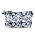 Cosmetische tas met schedel en bloemenprint ritssluiting en blauw wit patroon - Blauw En Wit Schedel Bloemafdruk Stijl (hzb1160)