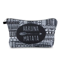 Waterproof HAKUNA MATATA geometric print makeup bag with a black zipper closure - Black And White Tribal Style (hzb706)
