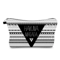 Detailed macro view of the ethnic geometric patterns and zipper on the Hakuna Matata pouch - Black And White Geometric Diamond (hzb728)