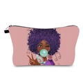 Borsa da trucco rosa impermeabile con stampa di ragazza carina e chiusura zip - Ritratto di Ragazza Afro Sfondo Rosa (hzb1191)