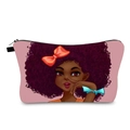 Dettaglio della trousse rosa con stampa di ragazza e chiusura lampo nera resistente - Ragazza Con Accessorio per Capelli a Fiocco Arancione (hzb1187)