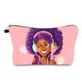 Dettaglio della trousse rosa impermeabile con simpatica ragazza cartoon con le cuffie - Ragazza Afro Con Cuffie (hzb1188)