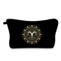Borsa da trucco nera Ariete impermeabile con mandala dorato e chiusura a zip - Stile Ariete (hzb1198)