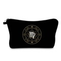 Detail of water-resistant black toiletry bag with golden lotus and Virgo constellation print - Virgo Style (hzb1203)