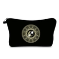 Waterproof black cosmetic bag with gold Sagittarius zodiac print and top handle strap - Sagittarius Style (hzb1206)