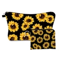 Sunflower pattern makeup bag and coin purse set with portable travel storage design - Black Sunflower (HLZH221) / Two-Piece Set