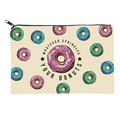 Vierkante beige toilettas met donutprint en de tekst Whatever Sprinkles Your Donuts erop - Donut Print Stijl (fxbd4010)