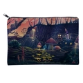 Square mushroom print makeup bag with forest illustration and black zipper closure - Fantasy Forest Mushroom Pattern (fxbd4005)