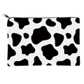 Vista plana de un neceser con estampado de vaca, cremallera negra y diseño rectangular elegante - Estampado de Vaca Blanco y Negro (fxbd4008)
