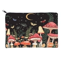 Square mushroom print makeup bag with forest butterflies and stars on black background - Mushroom and Moon Print (fxbd4001)