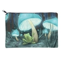Trousse à cosmétiques carrée imprimée de champignons et d'une grenouille avec fermeture - Imprimé Fantastique Grenouille Champignon (fxbd4004)