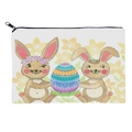 White makeup bag with Easter rabbit print and floral patterns featuring a black zipper top - Easter Bunny & Egg Pattern (fxbd4012)