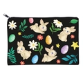 Black rabbit print makeup bag with colorful Easter eggs and floral patterns on white background - Easter Rabbit Pattern (fxbd4018)