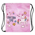 Pink drawstring backpack featuring a colorful unicorn digital print and stars - Unicorn Print Pink Style (skd29011)