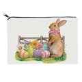 Trousse de maquillage carrée avec imprimé lapin de Pâques et fleurs sur toile blanche - Imprimé Lapin de Pâques (fxbd4013)