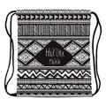 Black and white tribal pattern drawstring backpack with Hakuna Matata graphic print - Tribal Geometric Pattern (skd29017)