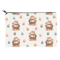 Portable rectangular makeup bag with Easter bunny and egg watercolor prints on white canvas - Easter Bunny Egg Style (fxbd4015)