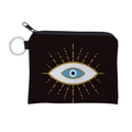 Détail du porte-monnaie noir Evil Eye avec motif imprimé et anneau porte-clés en métal - Mauvais Œil Classique (lqb3175)