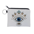 Gros plan du porte-monnaie en toile Evil Eye avec fermeture éclair et anneau porte-clés - Main de Fatma Géométrique (lqb3177)
