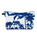Detail van tropische palmboomprint op witte make-uptas met zwarte ritssluiting - Blauw-Witte Palmsilhouet Stijl (hzb1326)