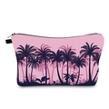Portable pink travel toiletry bag featuring black tropical palm tree silhouettes - Pink Tropical Style (hzb1327)