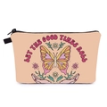 Trousse à maquillage rose avec papillon et slogan LET THE GOOD TIMES ROLL - Imprimé Papillon Rétro (hzb1351)